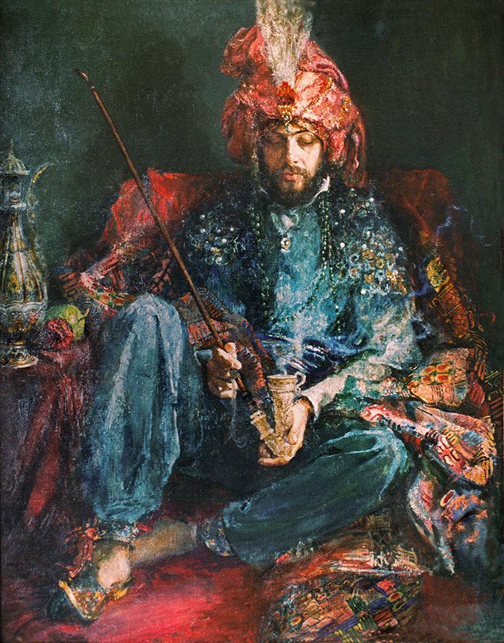A man in oriental dress. Original modern art painting