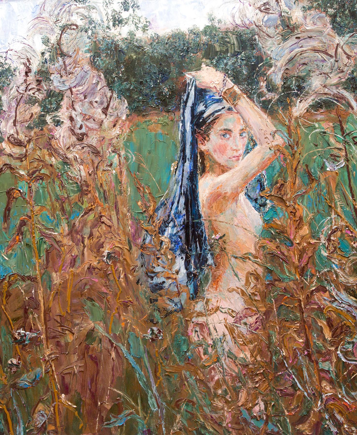 Autumn grass. Original modern art painting