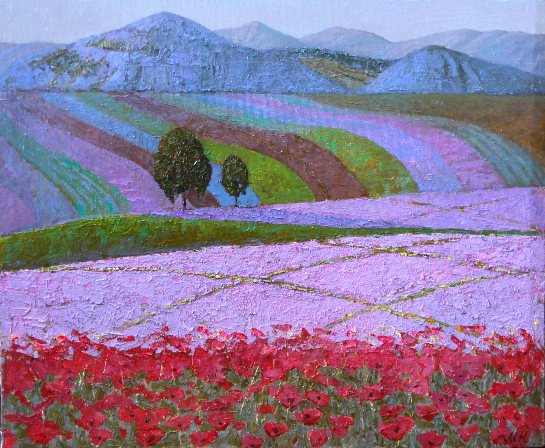 Flowering fields. Original modern art painting
