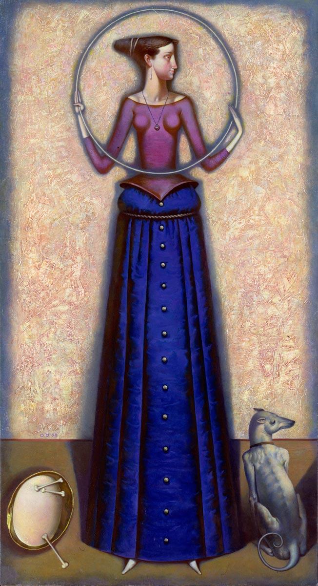Tall girl with a ring. Original modern art painting