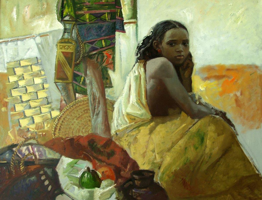 Woman of Afar tribe. Original modern art painting