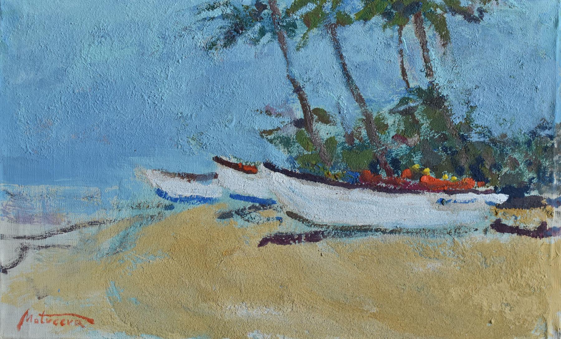 White boats. Original modern art painting