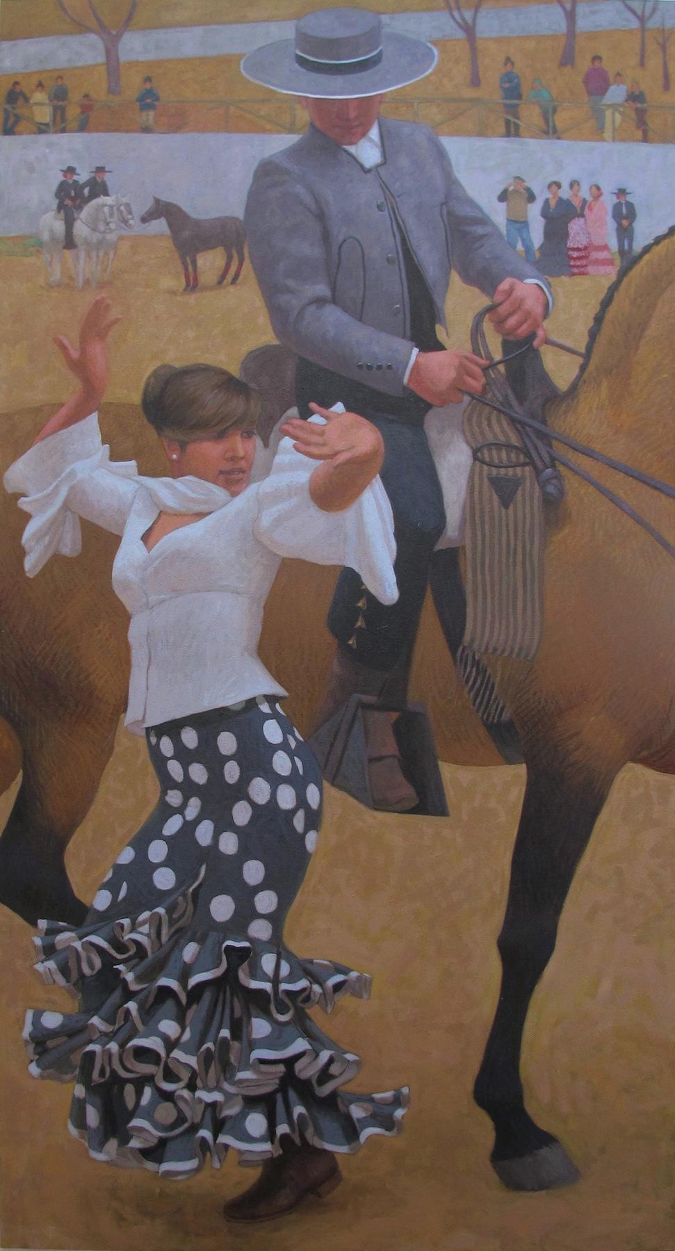 Sevillanas and Stallions. Original modern art painting