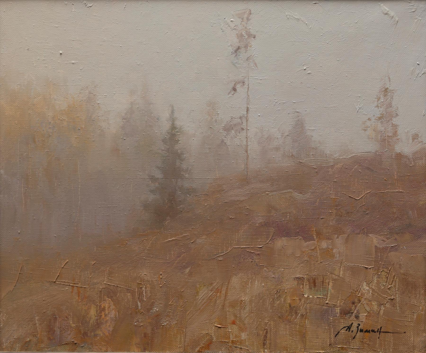 Misty forest. Original modern art painting