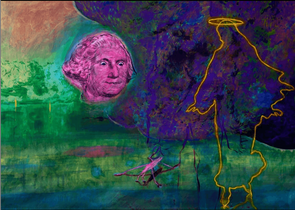 (Lockdown time) George Washington and the Water Strider "(" Neon Jesus") . Original modern art painting