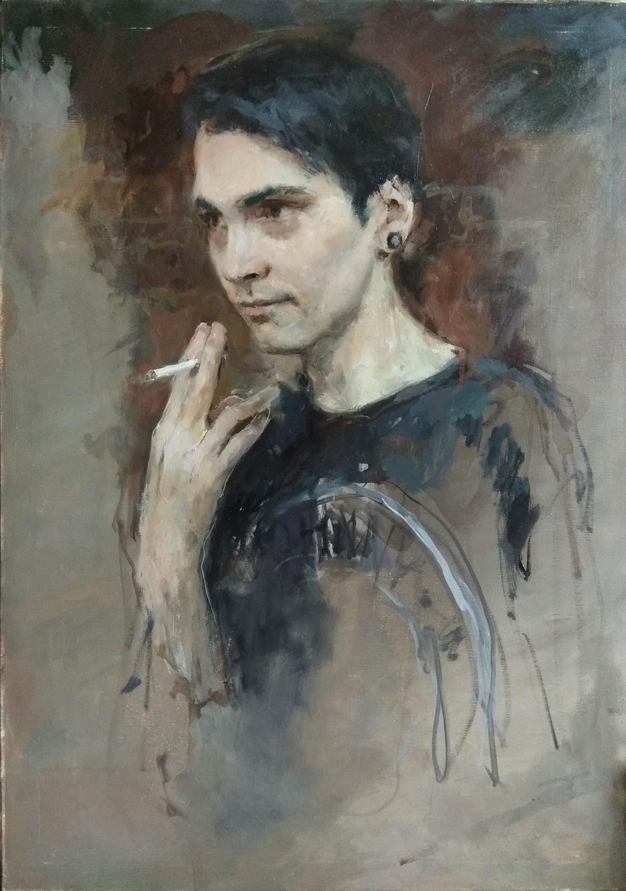 Arthur with cigarette. Original modern art painting