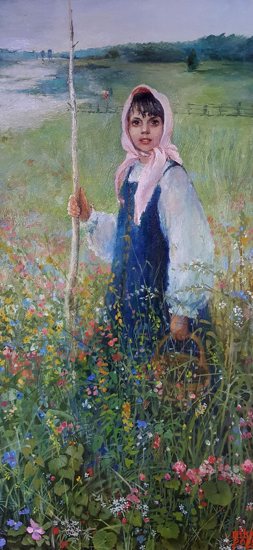 Shepherdess. Original modern art painting