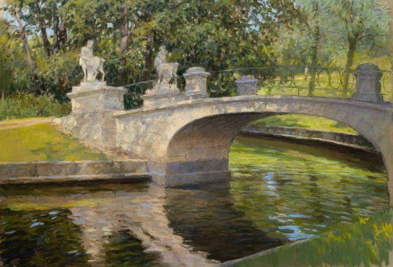 CENTAURUS BRIDGE. Pavlovsk Palace Park, Saint Petersburg suburb. Original modern art painting