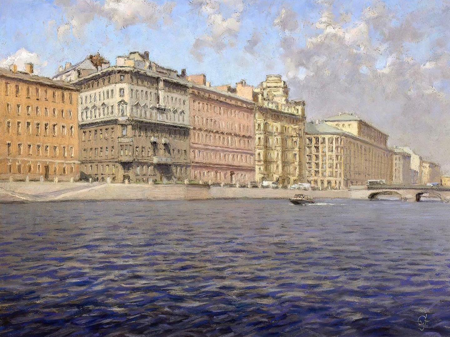 Fontanka river  . Original modern art painting
