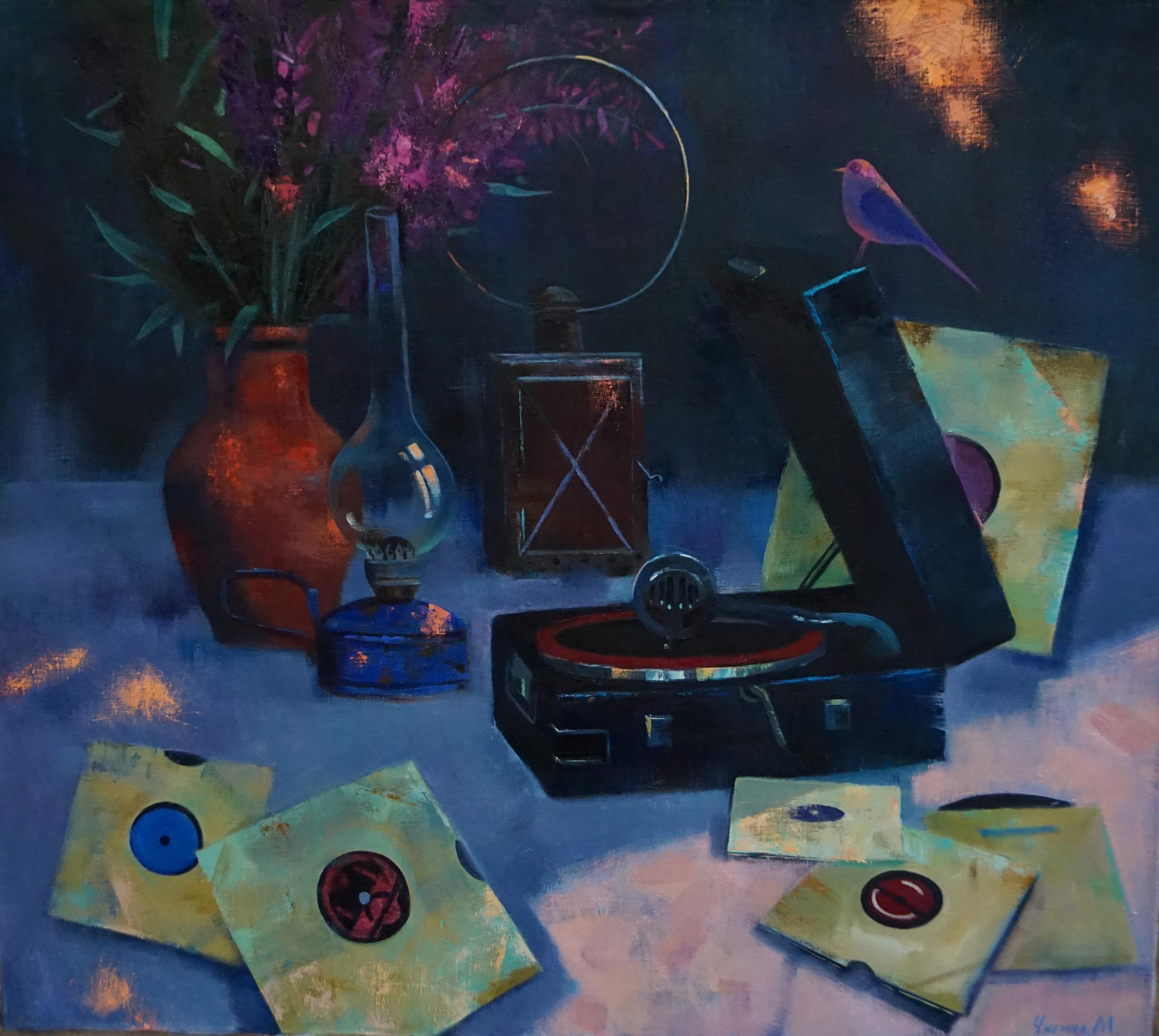 Still life with a gramophone. Original modern art painting