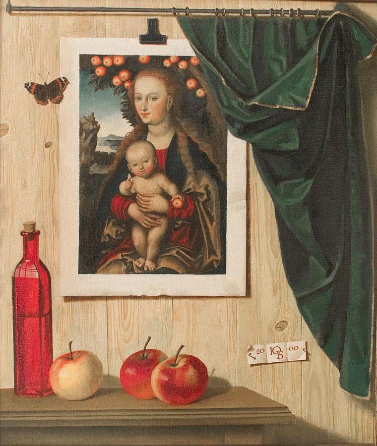 Still life with Cranach's Madonna. Original modern art painting