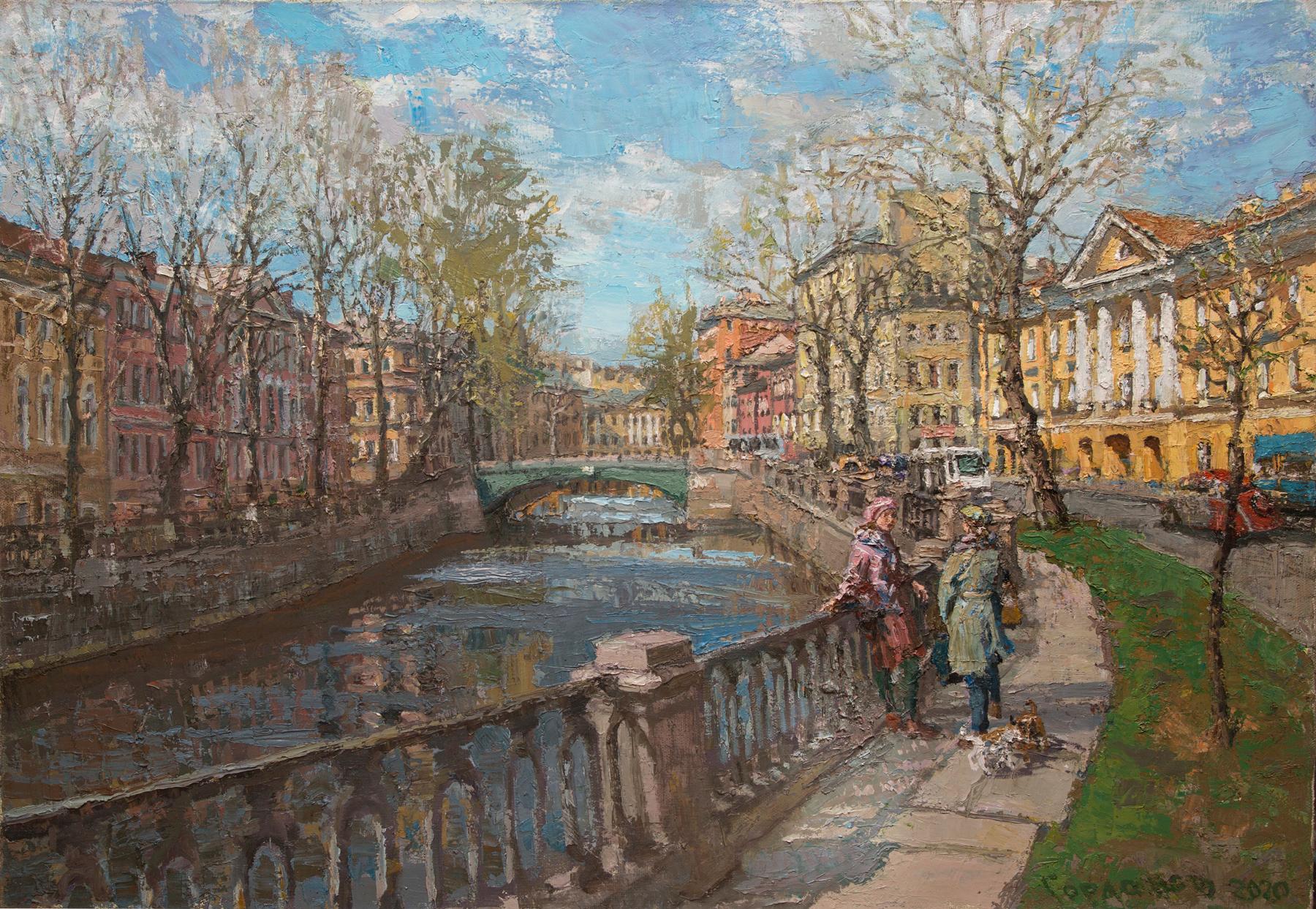 Griboedov canal. Early spring. Original modern art painting