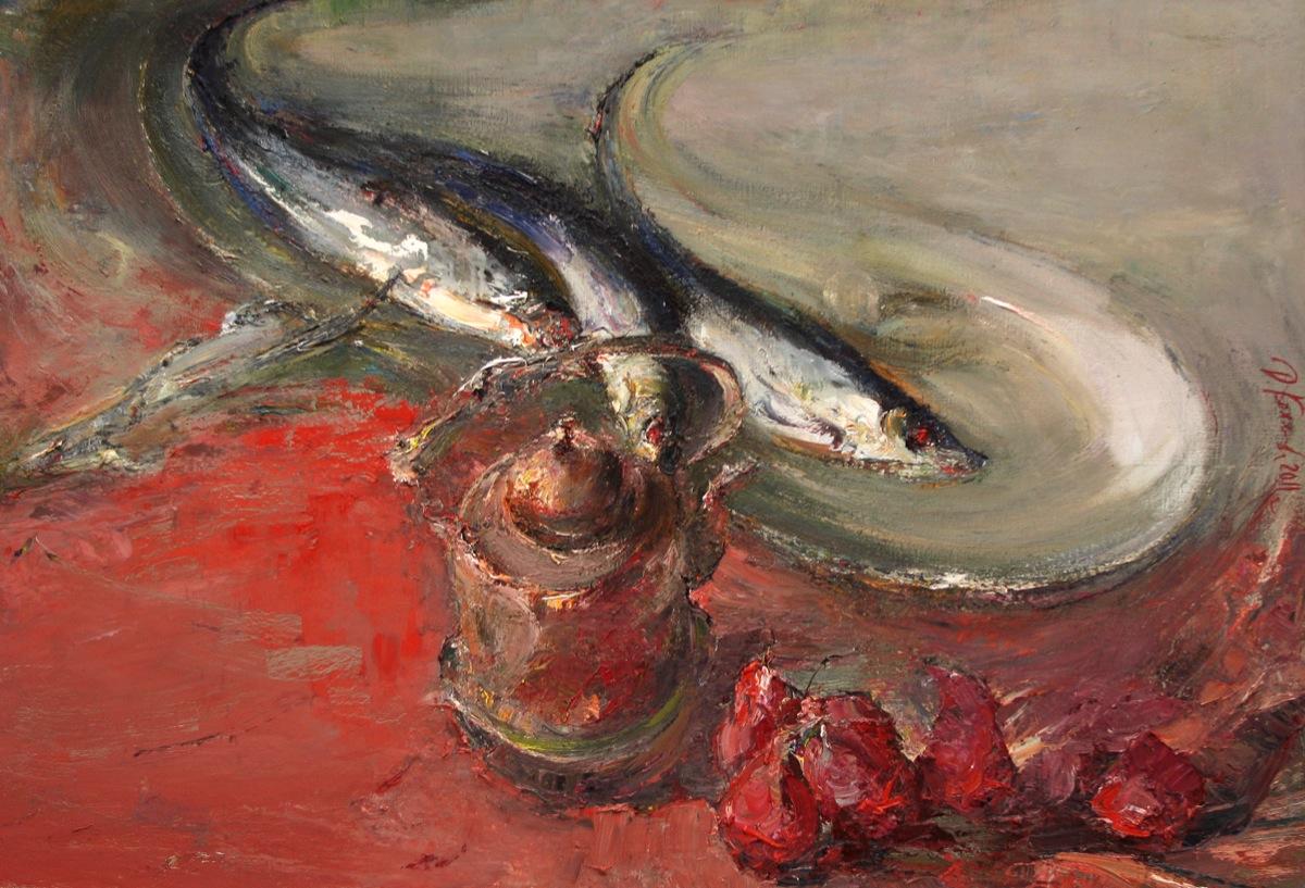 Red still life. Original modern art painting