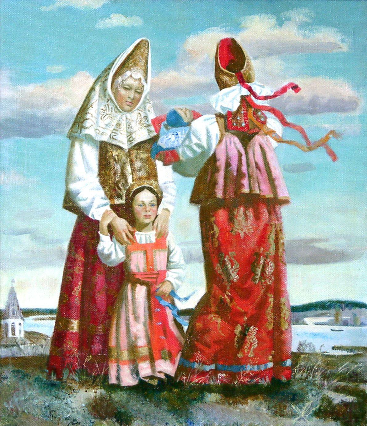 Russian mothers. Original modern art painting