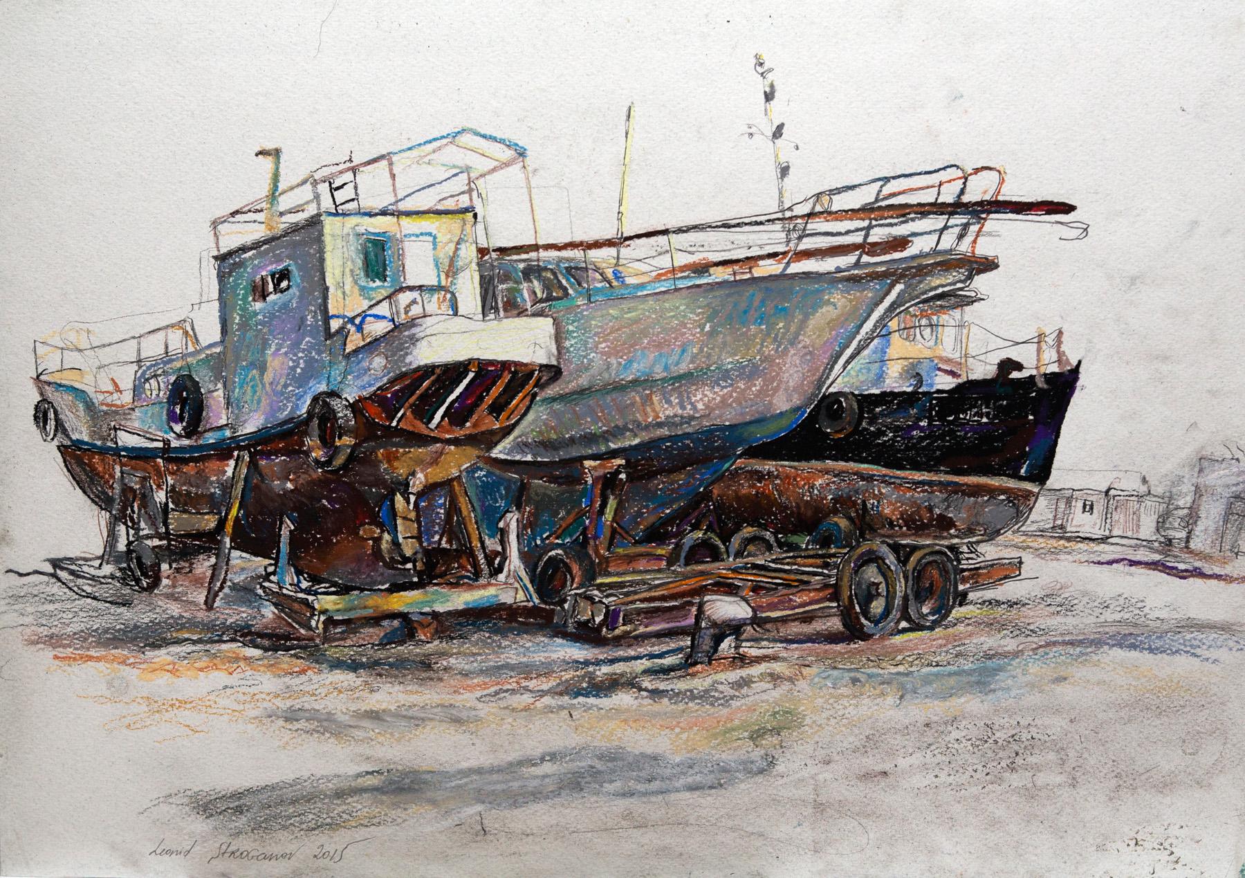 Boats I. Original modern art painting