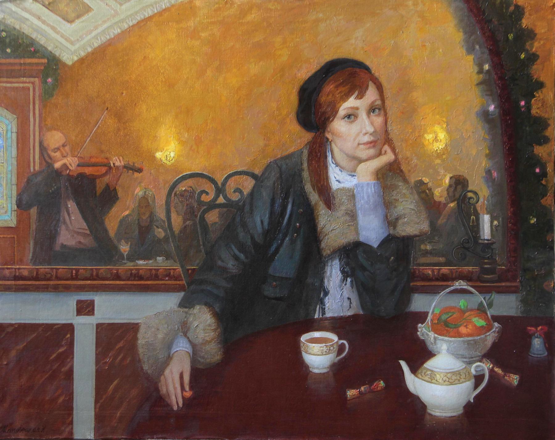 Cafe. Original modern art painting
