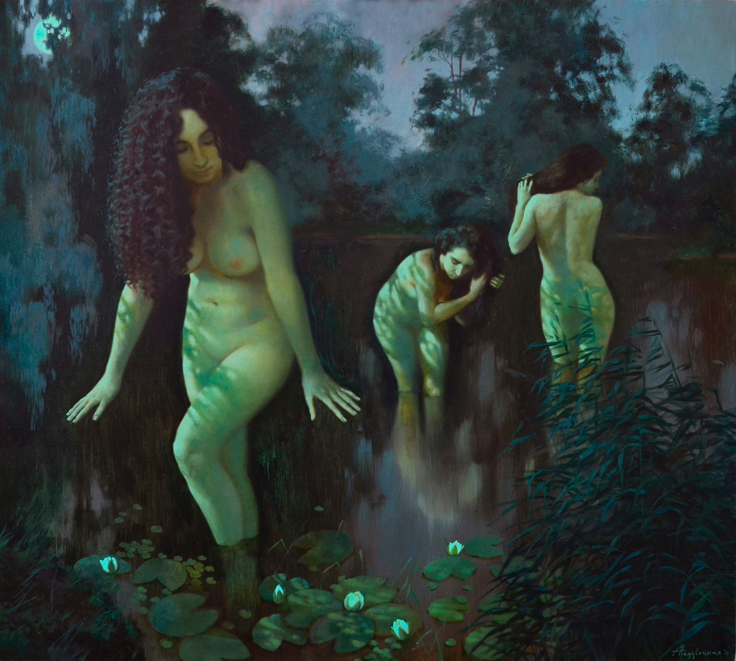 Night bathers. Original modern art painting