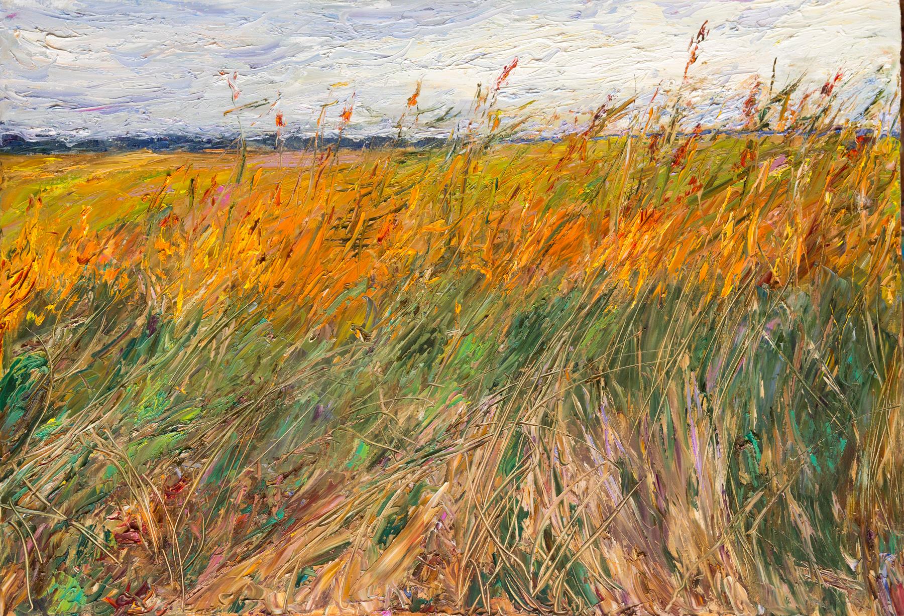 Evening grass. Original modern art painting