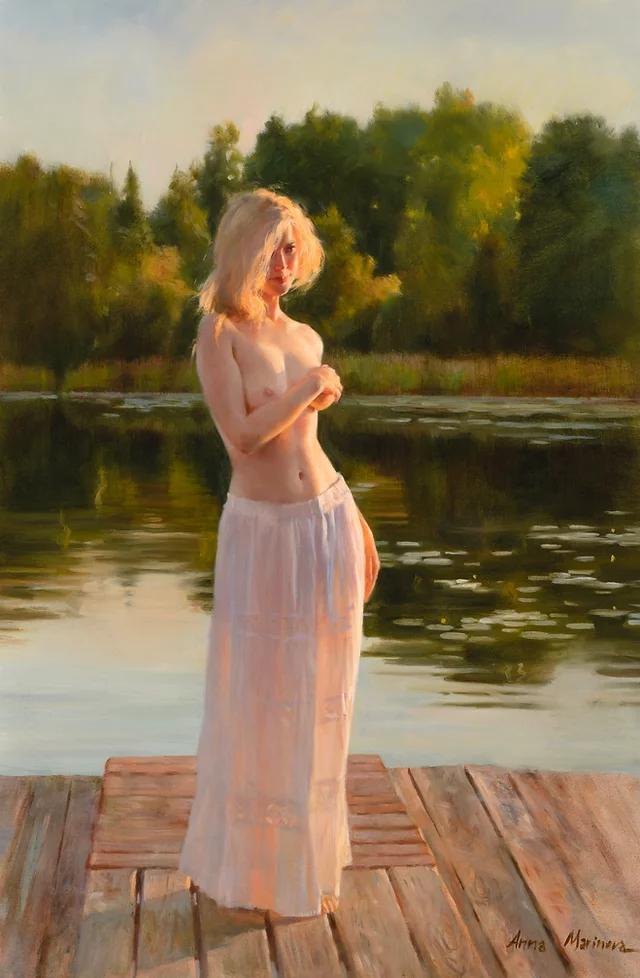 Девушка в белой юбке . Original modern art painting
