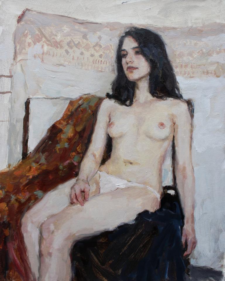 The girl on white background . Original modern art painting