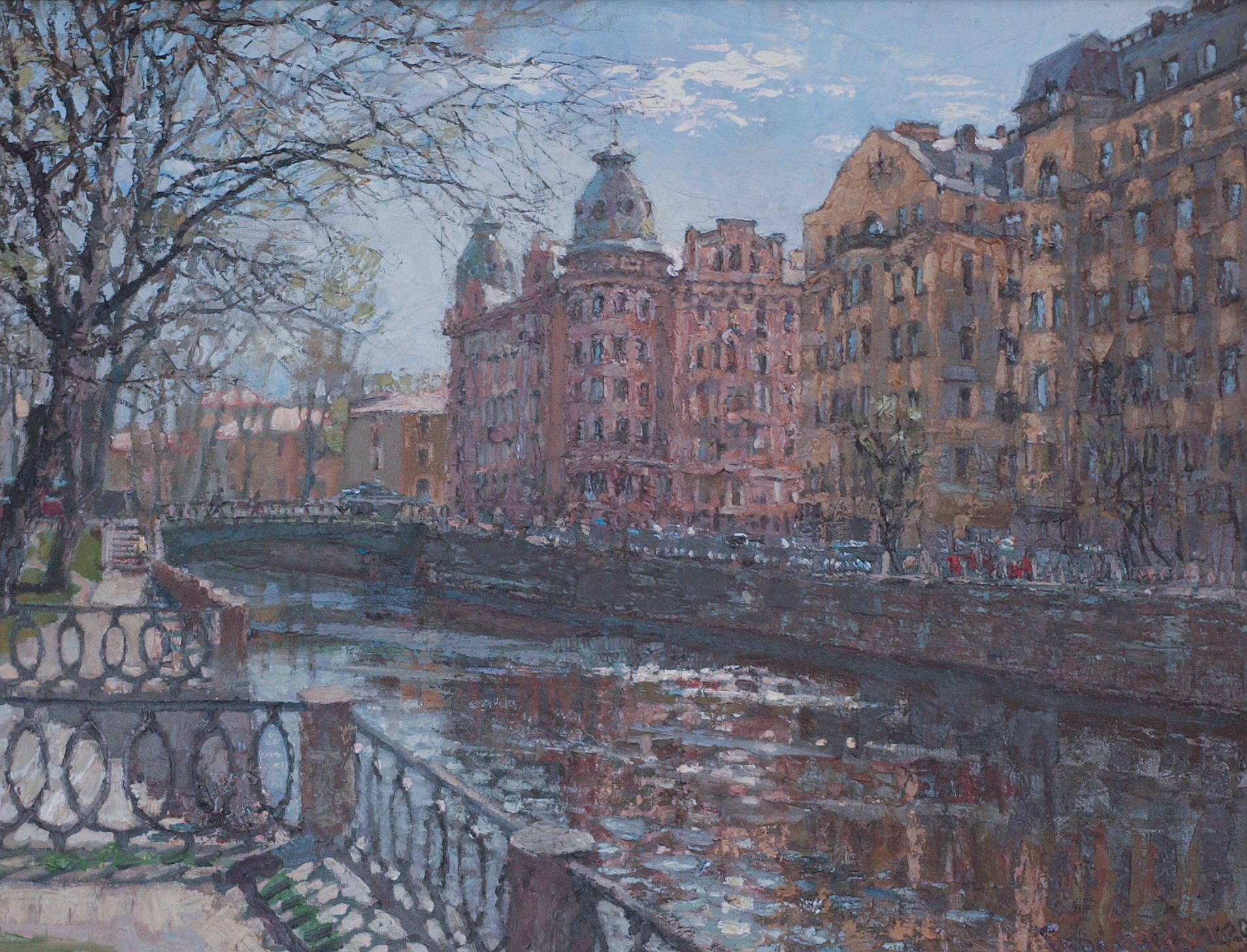 Karpovka river. Spring. Original modern art painting