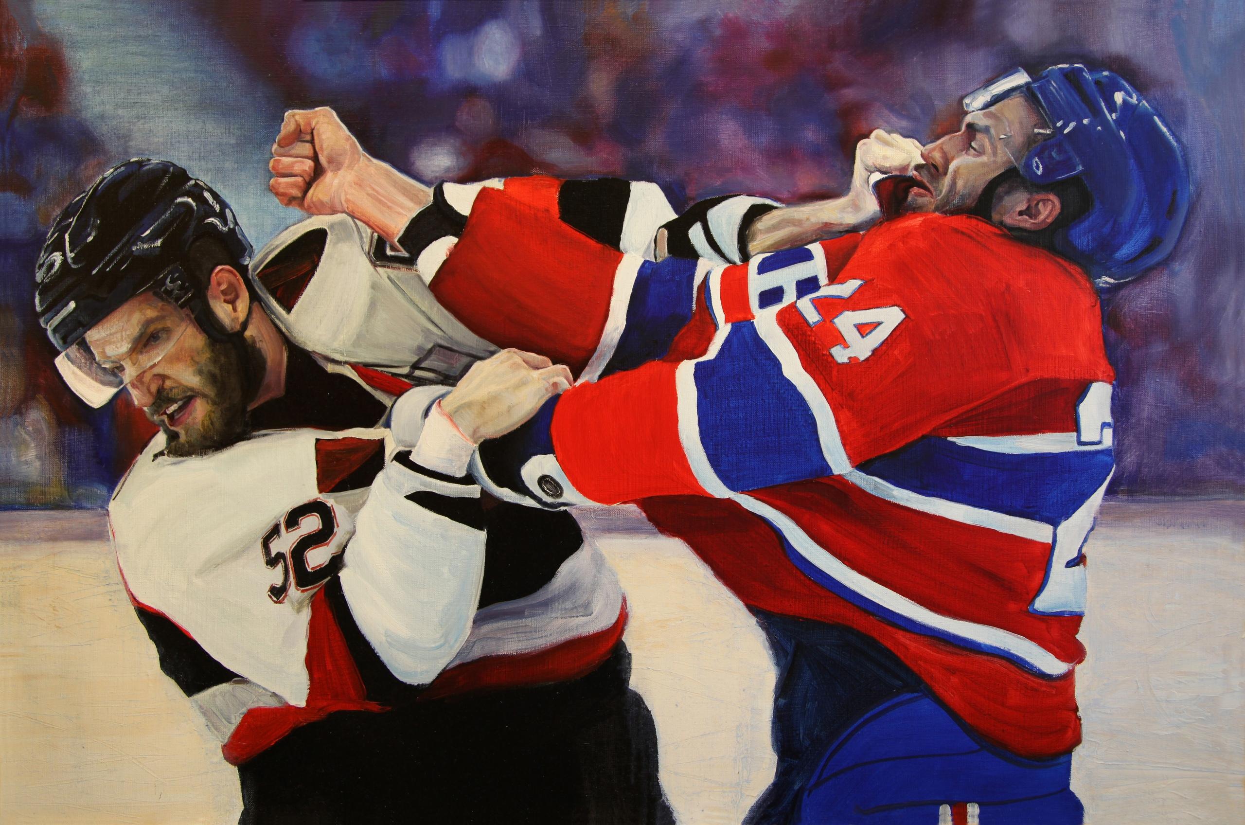 Fighting hockey players. 2019. Original modern art painting