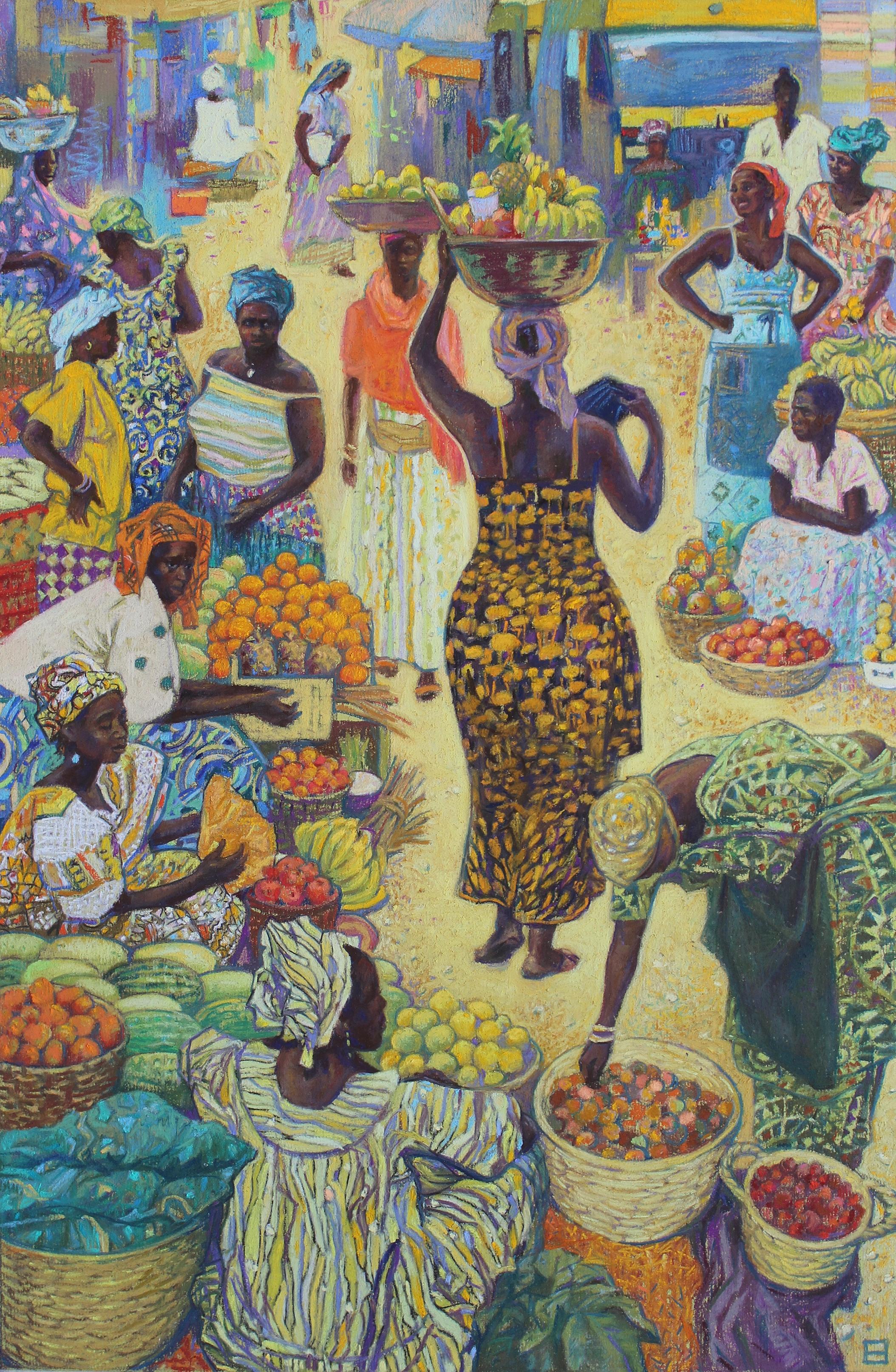Африканский рынок. Original modern art painting