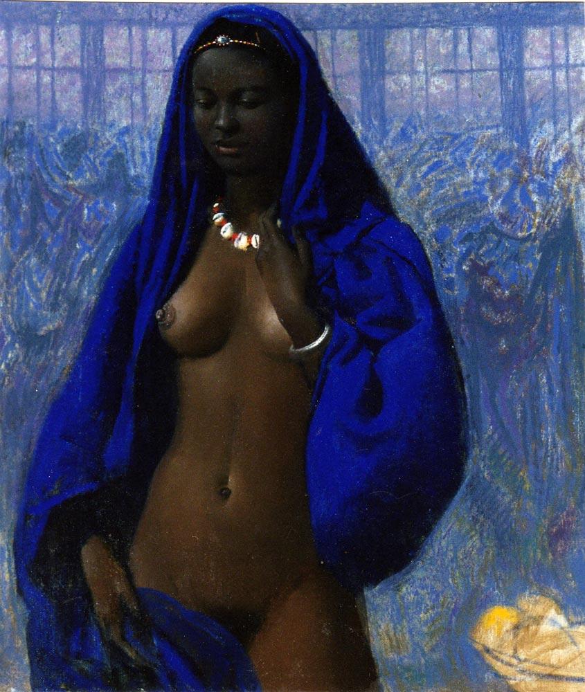 Nude in blue. Original modern art painting