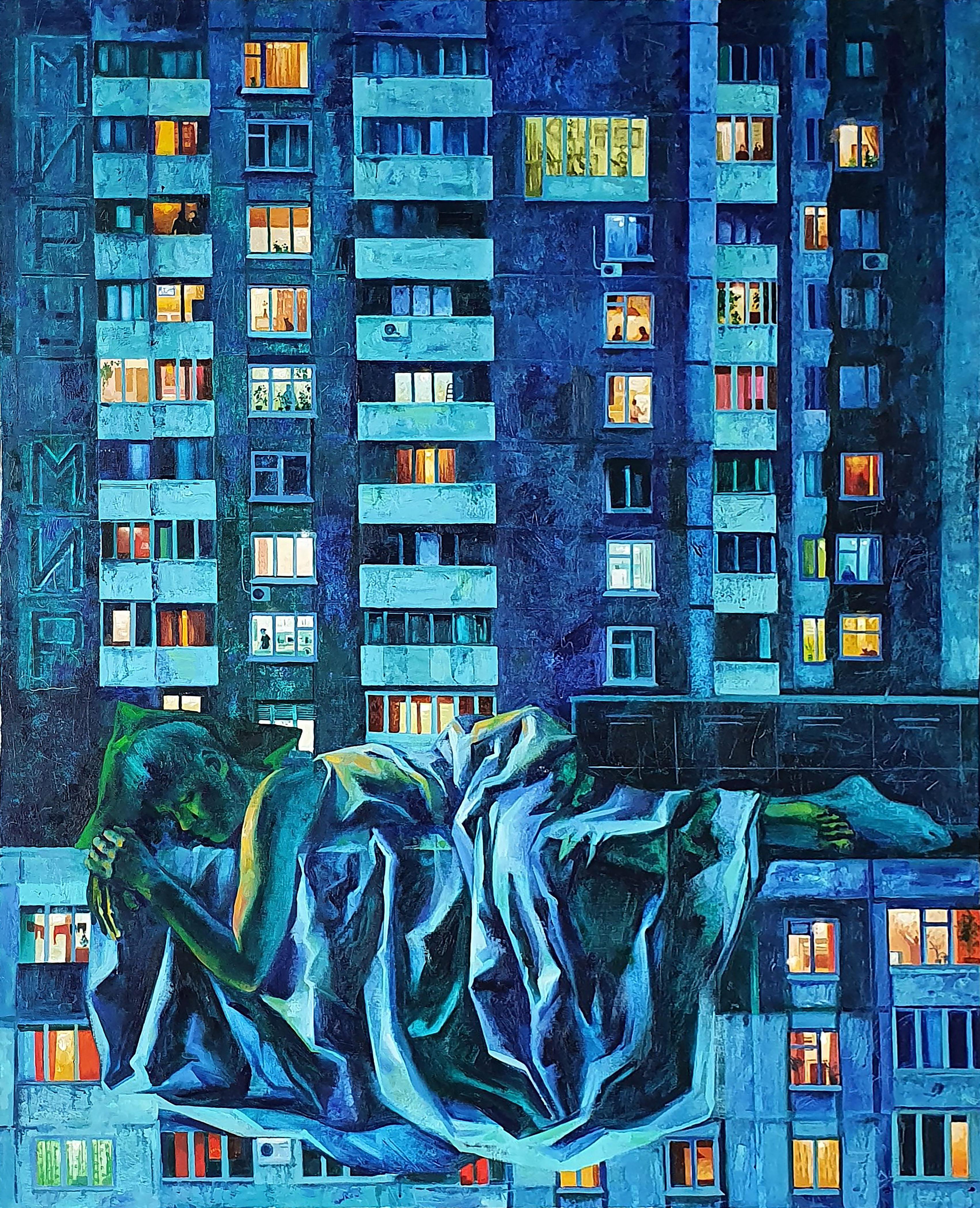 Sleep in the big city. Original modern art painting