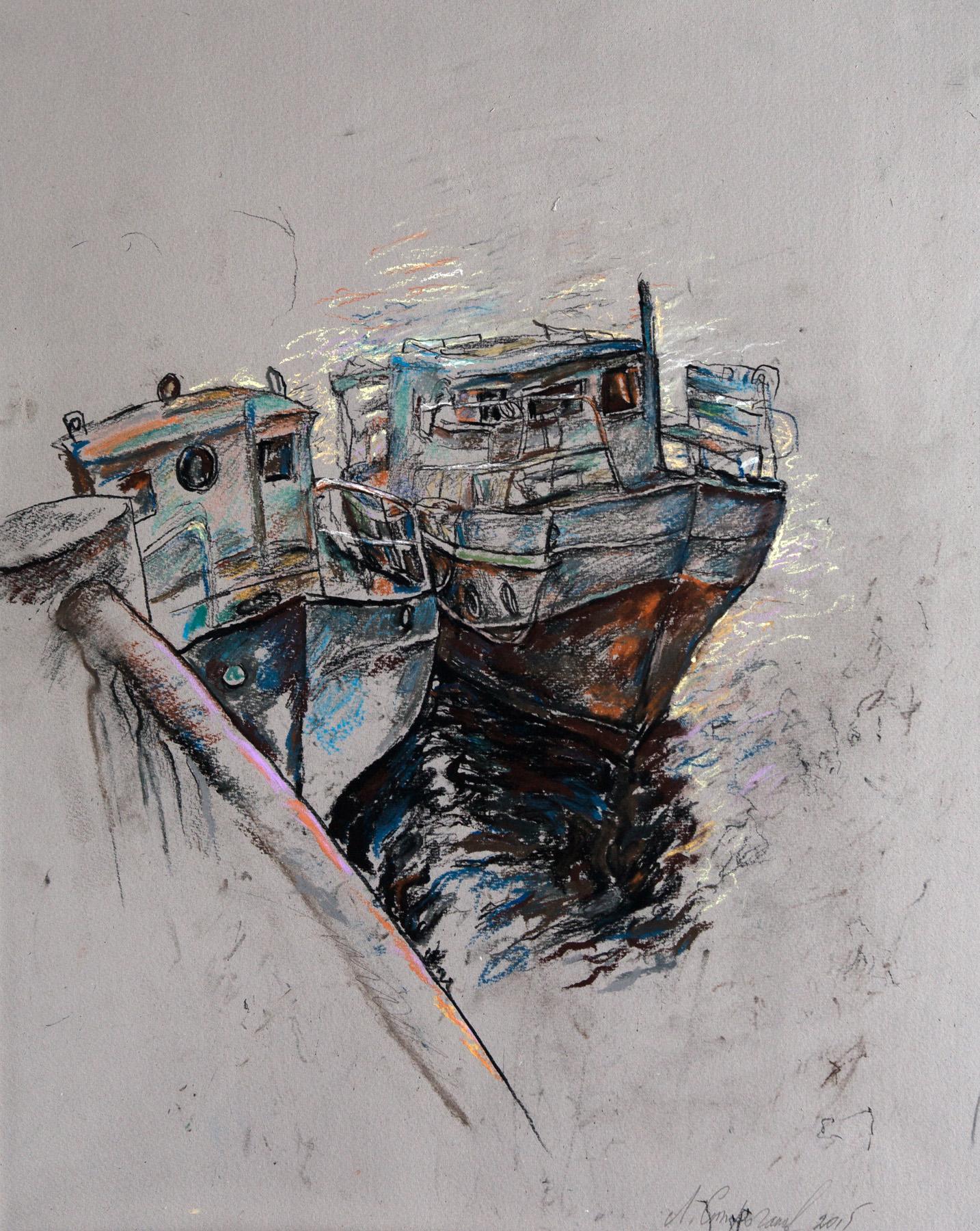 Boats II. Original modern art painting
