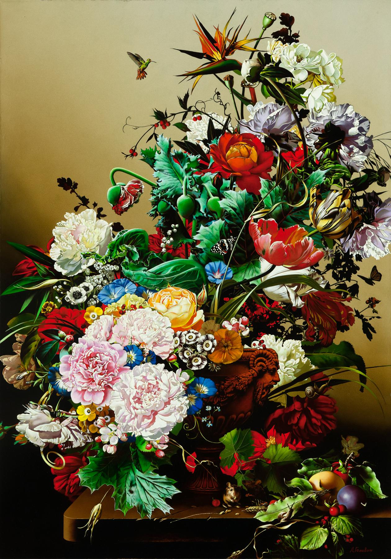 Цветы в терракотовой вазе. Original modern art painting