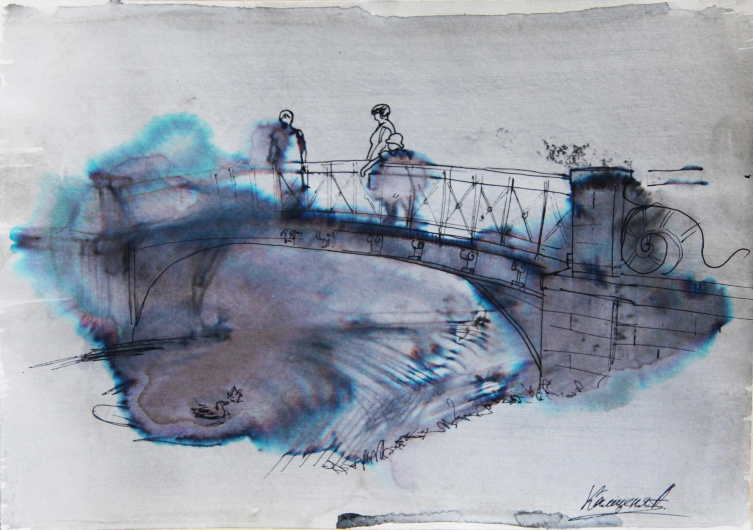 Bridge in Gatchina park. 2018. Original modern art painting