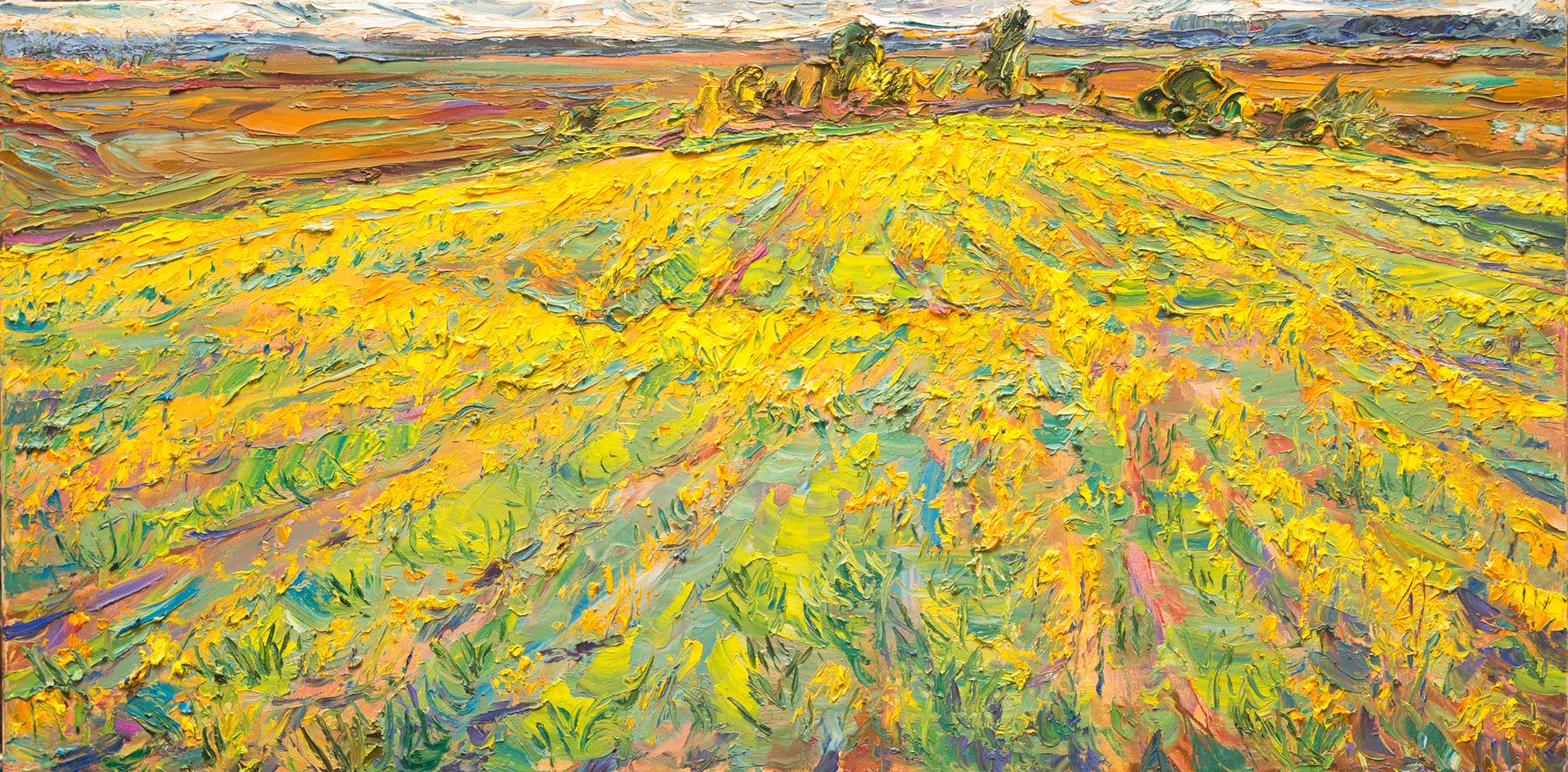Flowering field. Original modern art painting