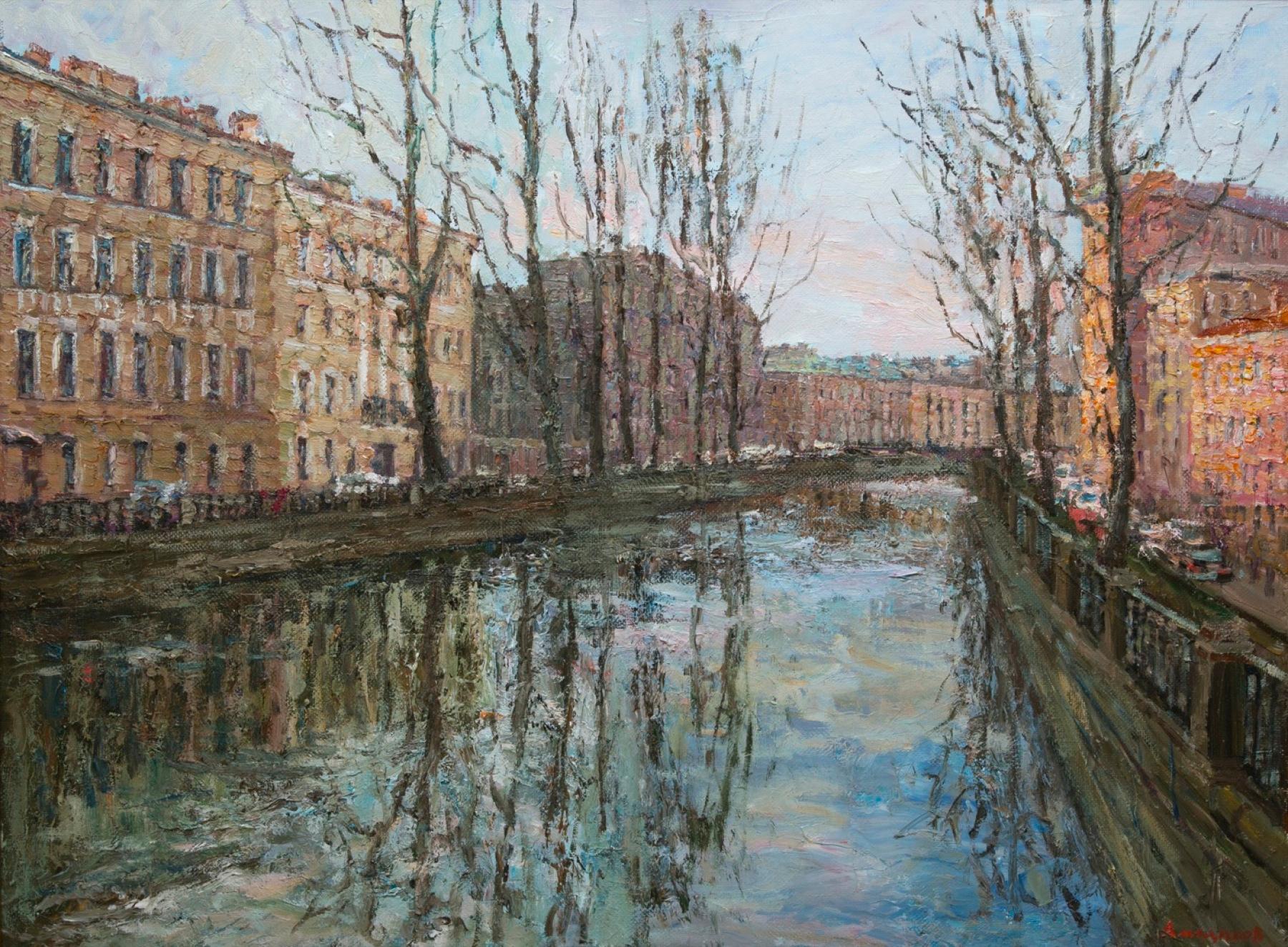 Evening on the canal. Original modern art painting
