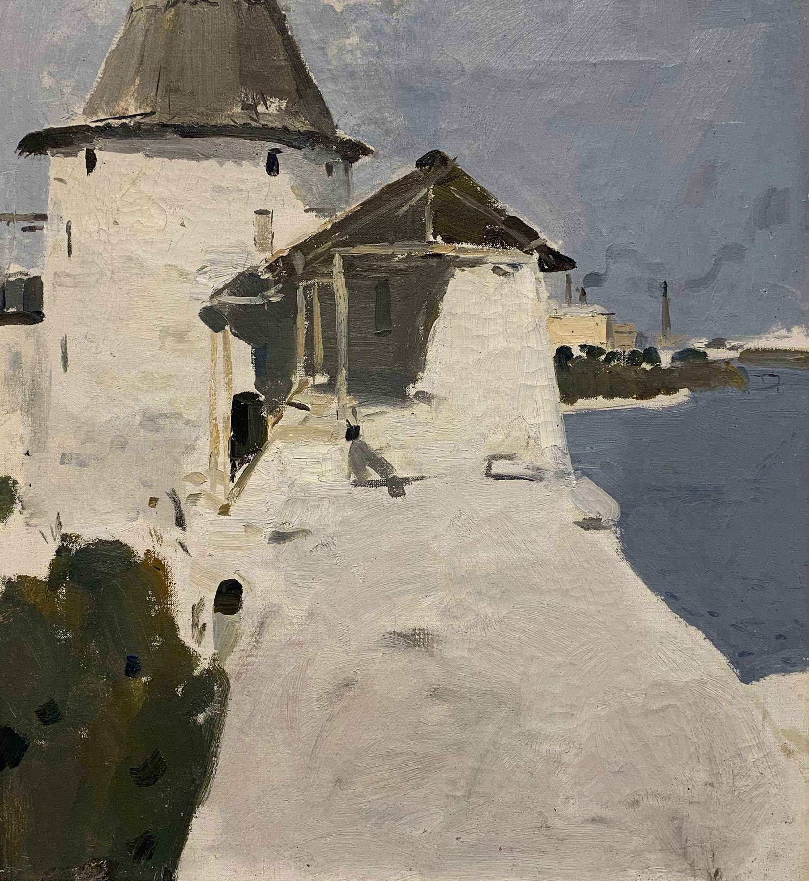 Pskov. Watch tower. 1988. Original modern art painting