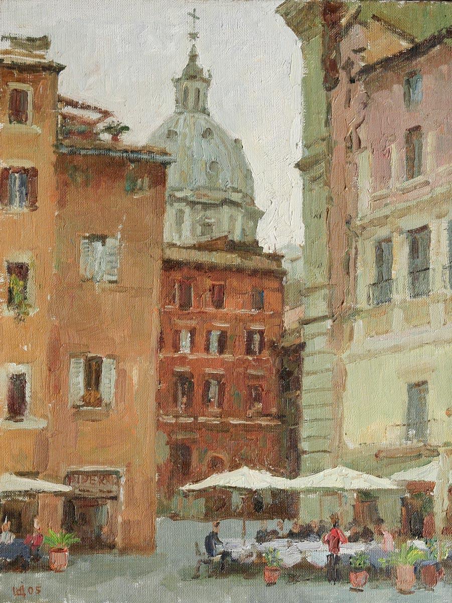 Cafe in Rome. Original modern art painting