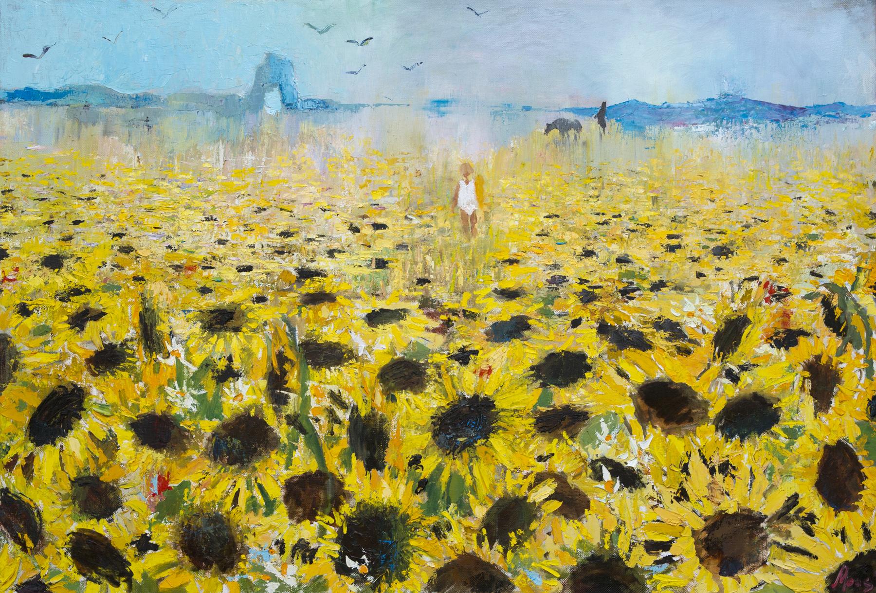 Sunflowers. Original modern art painting