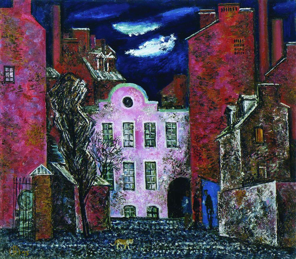 Pink house. Original modern art painting