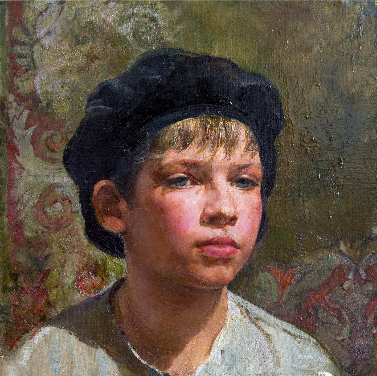 A boy in folk dress. Original modern art painting