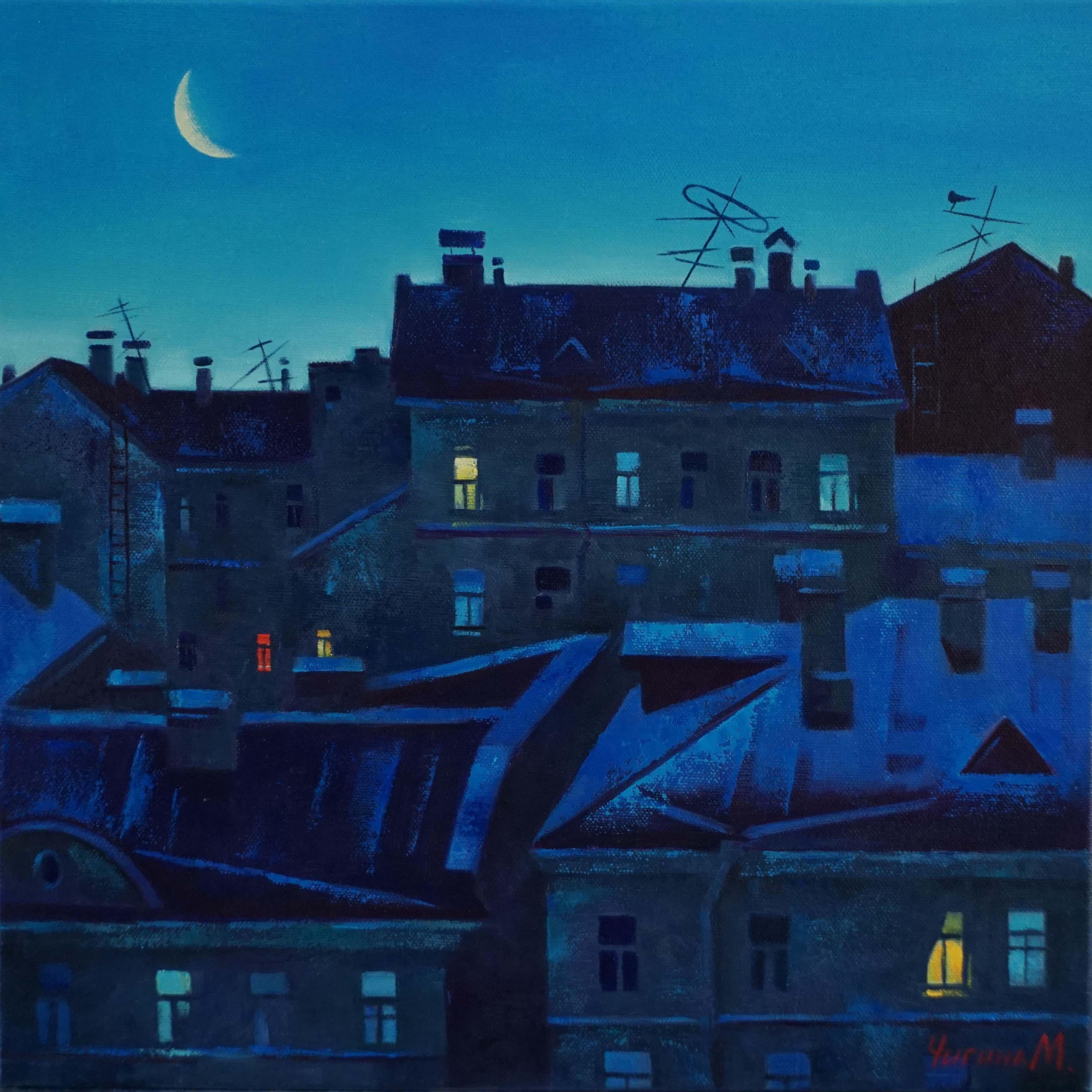 Moonlight night. Original modern art painting