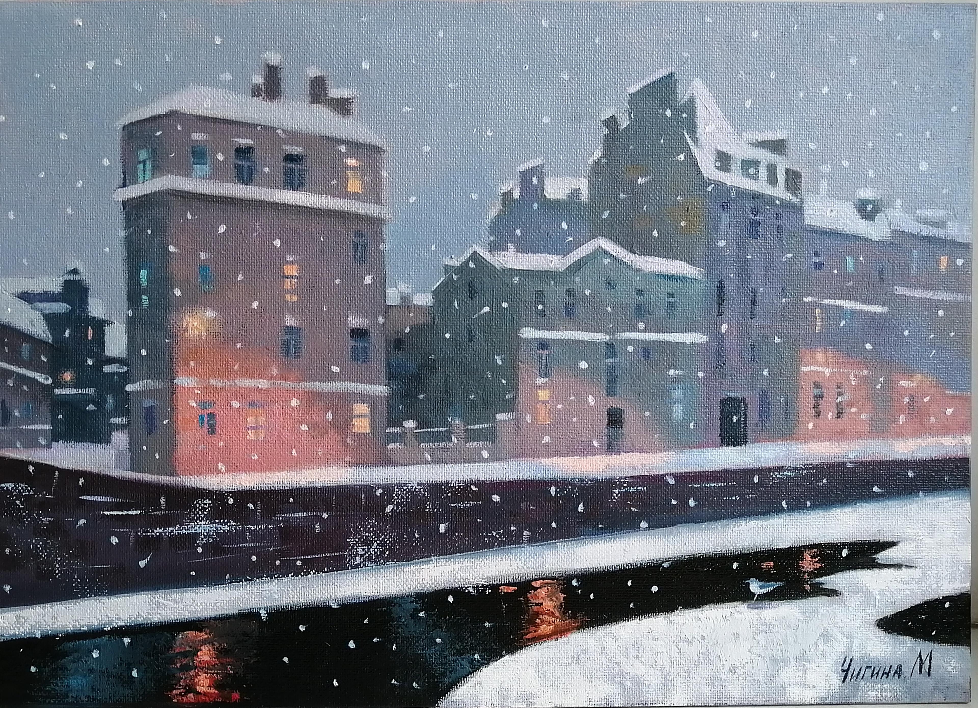 Snow was Falling. Original modern art painting