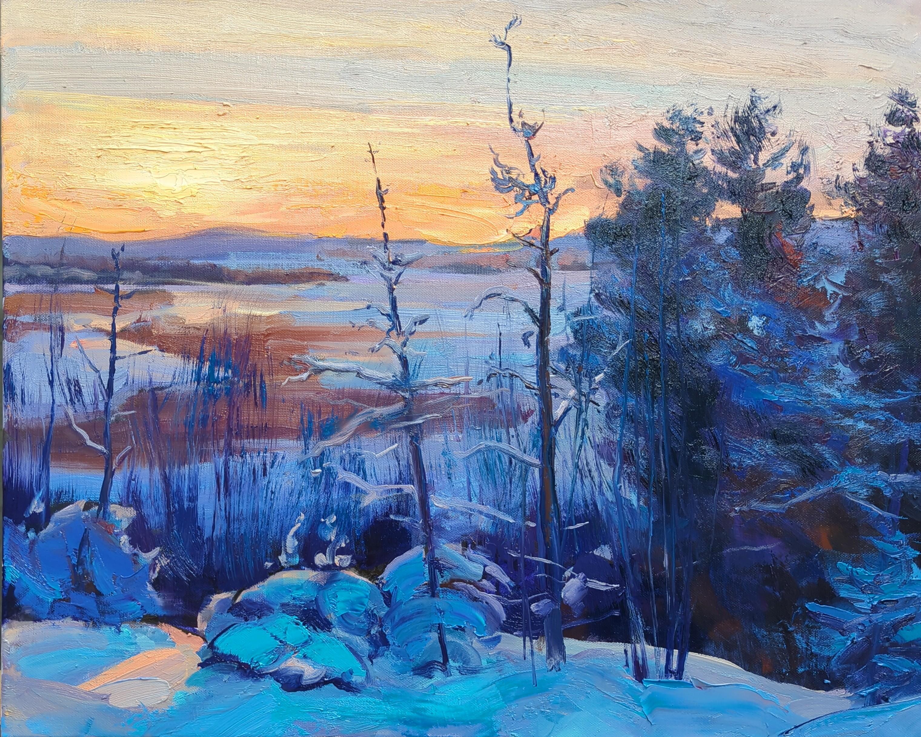 sunset in Karelia. Original modern art painting