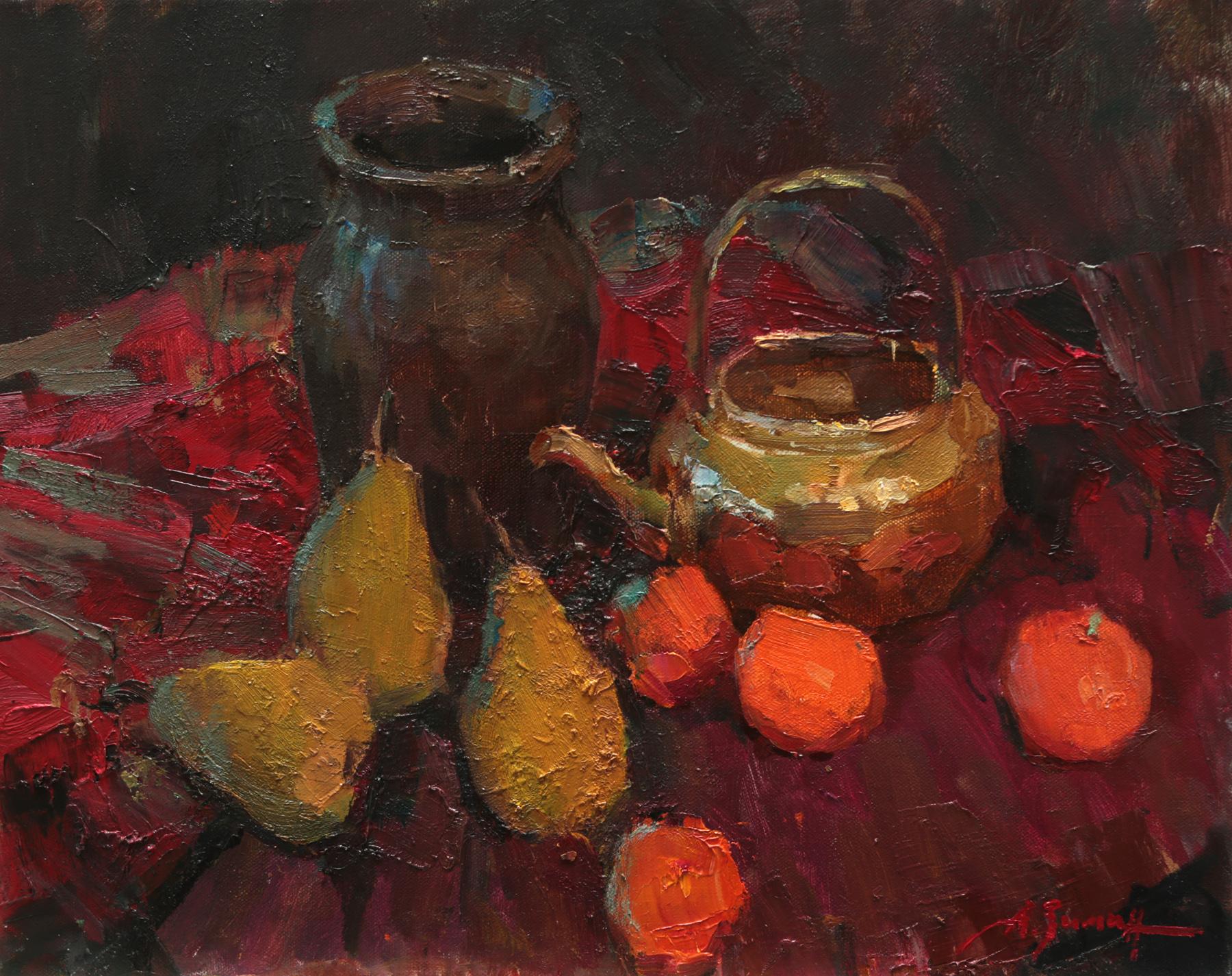 Fruits on the red table