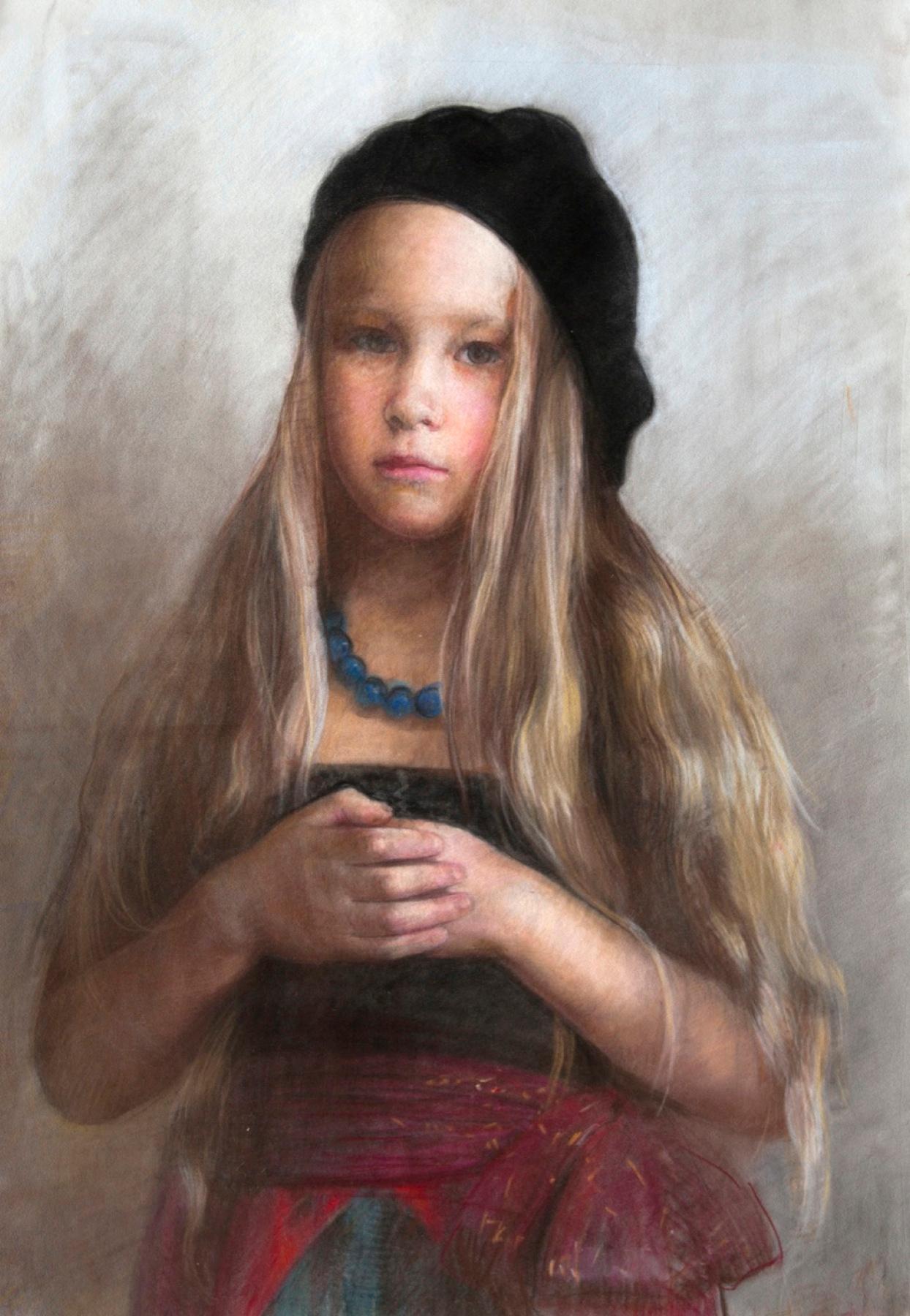 Black beret. Original modern art painting