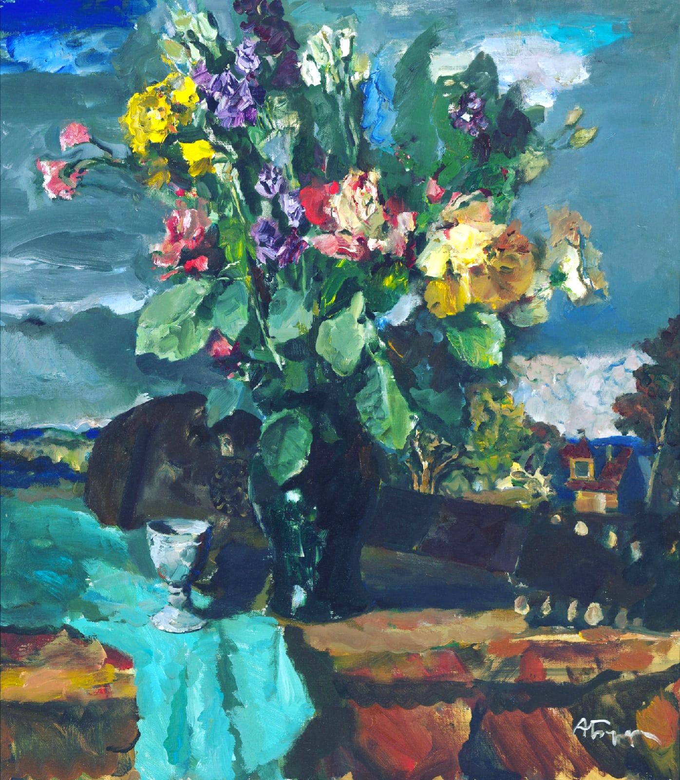 Bouquet with lute. Original modern art painting