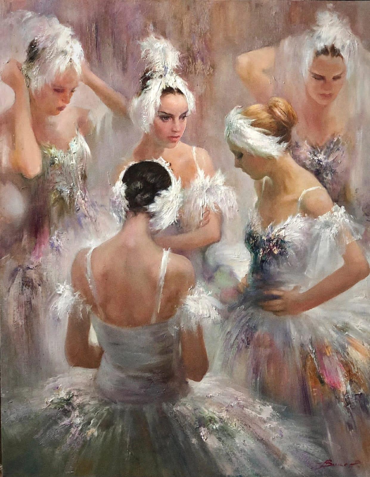 “Swan lake” dancers . Original modern art painting