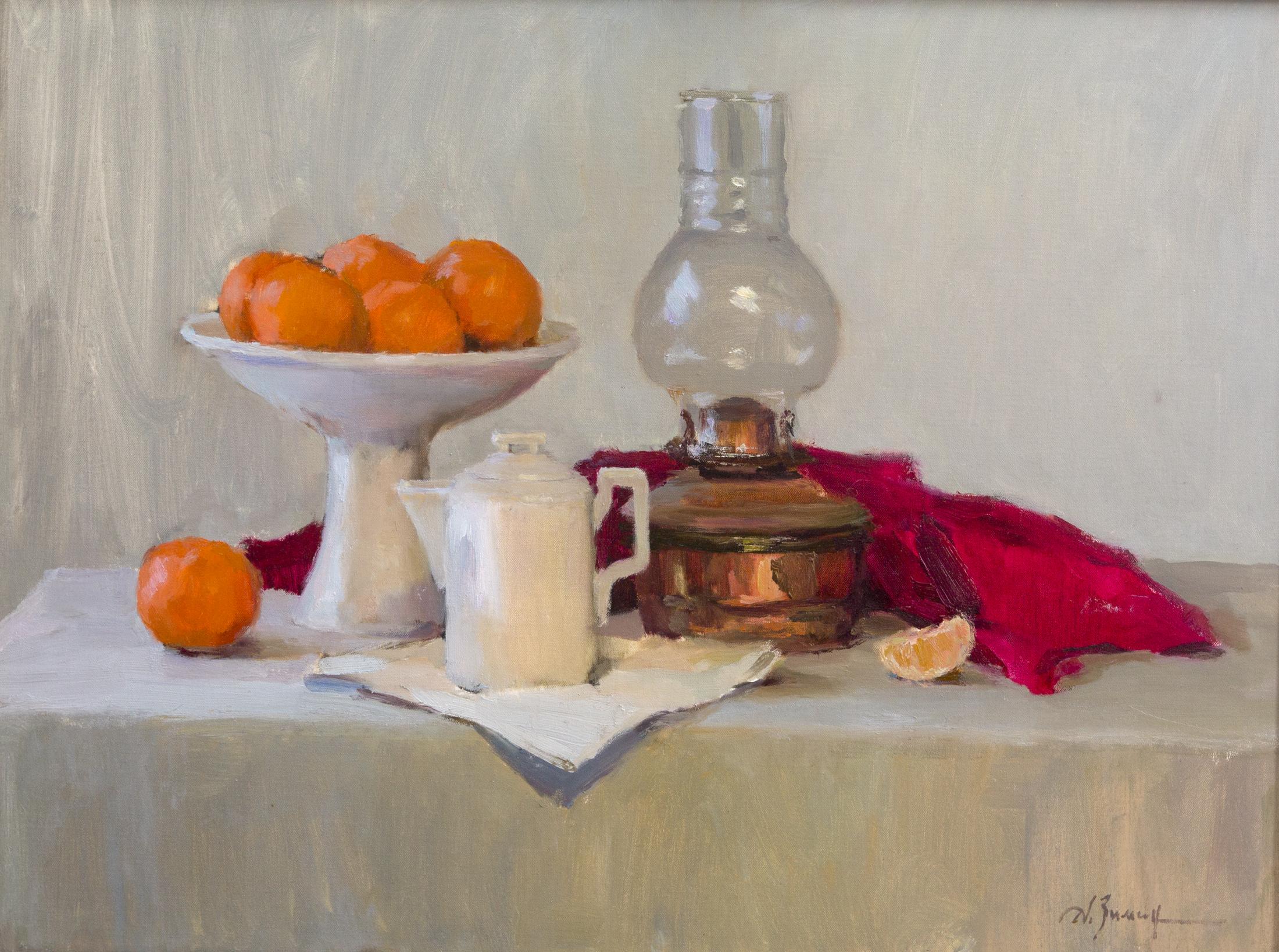 Still life with mandarines. Original modern art painting
