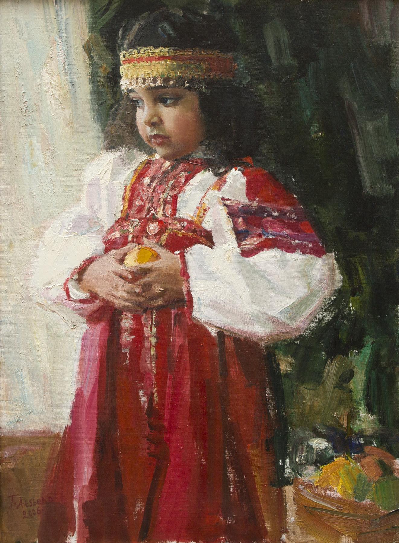 Соня в красном платье. Original modern art painting
