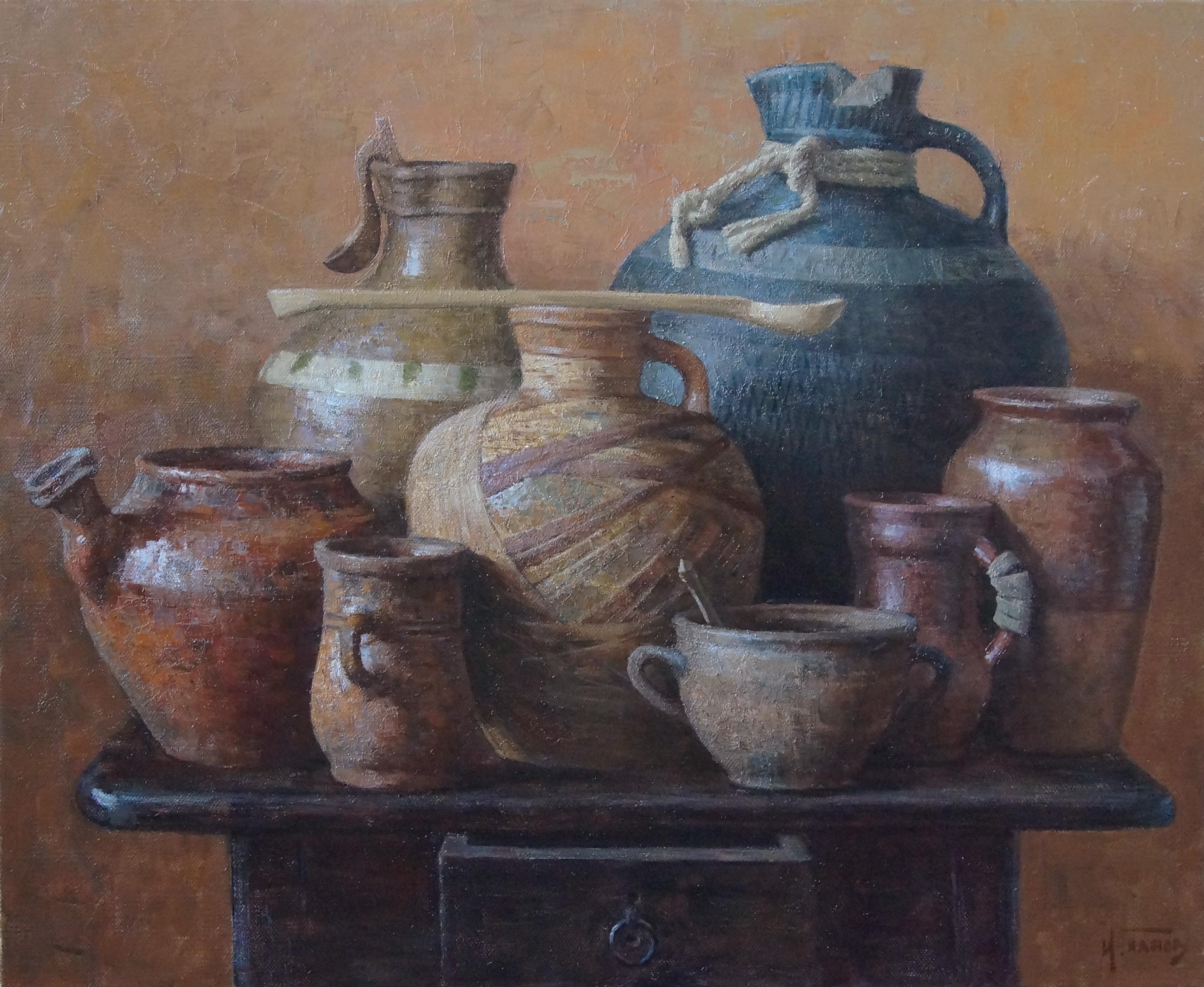 Old pottery. Original modern art painting