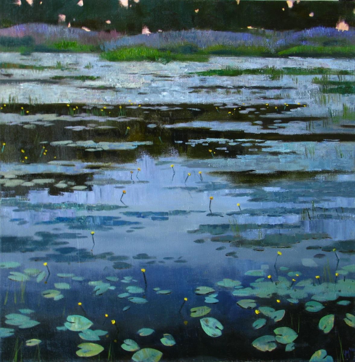 Evening pond. Original modern art painting
